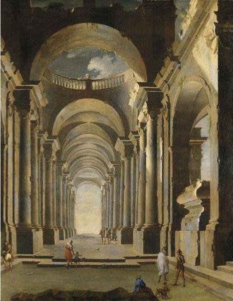Leonardo Coccorante Architecture with figures France oil painting art